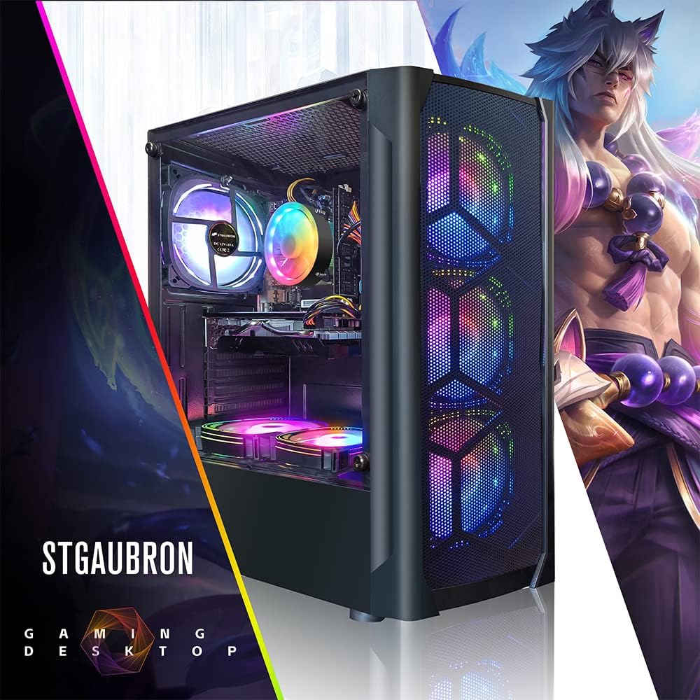 STGAubron Gaming Desktop PC Computer,Intel Core I7 3.4 GHz up to 3.9 GHz,Radeon RX 580 8G GDDR5,16G RAM,512G SSD,WiFi,Bluetooth 5.0,RGB Fanx6,RGB KeyboardMouseMouse Pad,RGB BT Sound Bar,W10H64