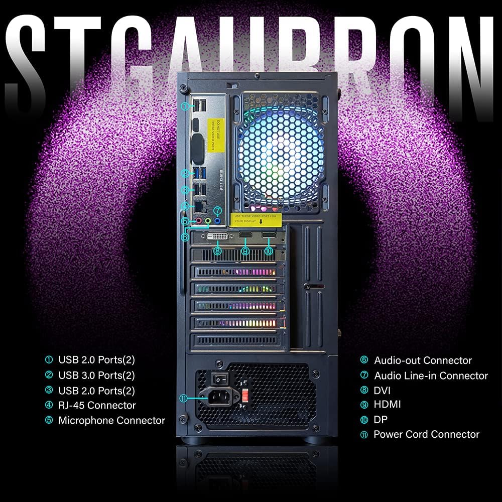 STGAubron Gaming Desktop PC Computer,Intel Core I7 3.4 GHz up to 3.9 GHz,Radeon RX 580 8G GDDR5,16G RAM,512G SSD,WiFi,Bluetooth 5.0,RGB Fanx6,RGB KeyboardMouseMouse Pad,RGB BT Sound Bar,W10H64