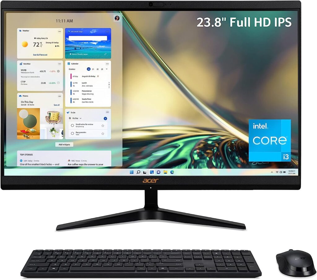 Acer Aspire C24-1700-UA91 AIO Desktop | 23.8 Full HD IPS Display | 12th Gen Intel Core i3-1215U | Intel UHD Graphics | 8GB DDR4 | 512GB NVMe M.2 SSD | Intel Wireless Wi-Fi 6 | Windows 11 Home,Black