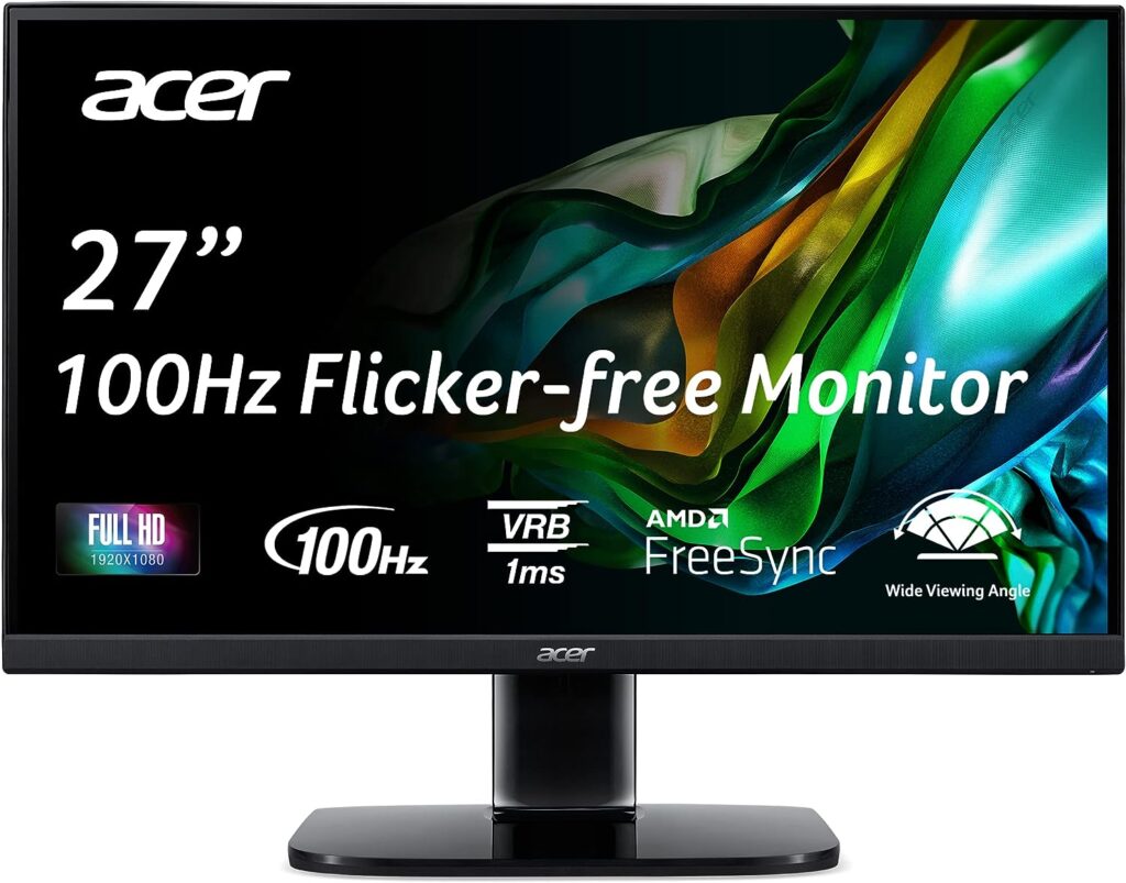 Acer KB272 EBI 27 IPS Full HD (1920 x 1080) Zero-Frame Gaming Office Monitor | AMD FreeSync Technology | Up to 100Hz Refresh | 1ms (VRB) | Low Blue Light | Tilt | HDMI  VGA Ports,Black