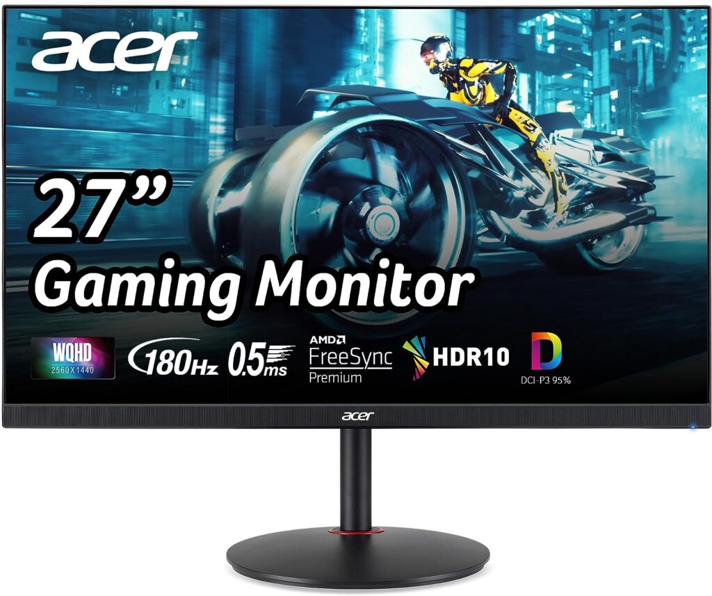 Acer Nitro 27 WQHD 2560 x 1440 PC Gaming IPS Monitor | AMD FreeSync Premium | Up to 180Hz Refresh | Up to 0.5ms | DCI-P3 95% | 1 x Display Port 1.2  2 x HDMI 2.0 | XV271U M3bmiiprx