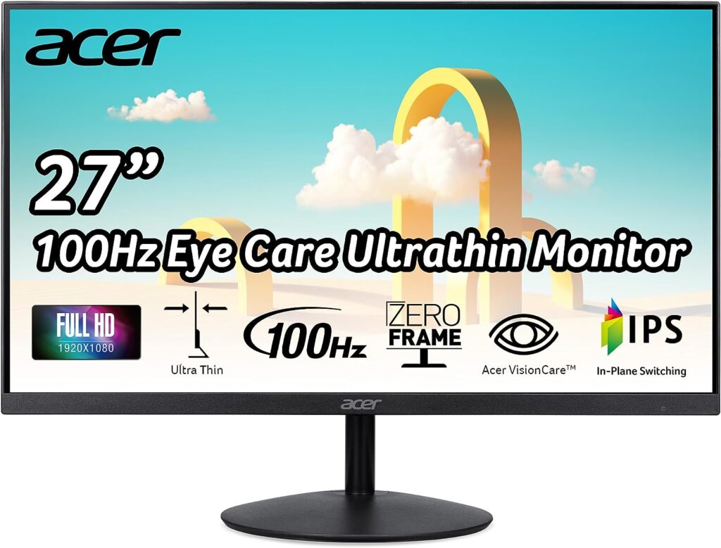 Acer SB272 EBI 27 Full HD (1920 x 1080) IPS Zero-Frame Gaming Office Monitor | AMD FreeSync Technology | Ultra-Thin Stylish Design | 100Hz | 1ms (VRB) | Low Blue Light | Tilt | HDMI  VGA Ports