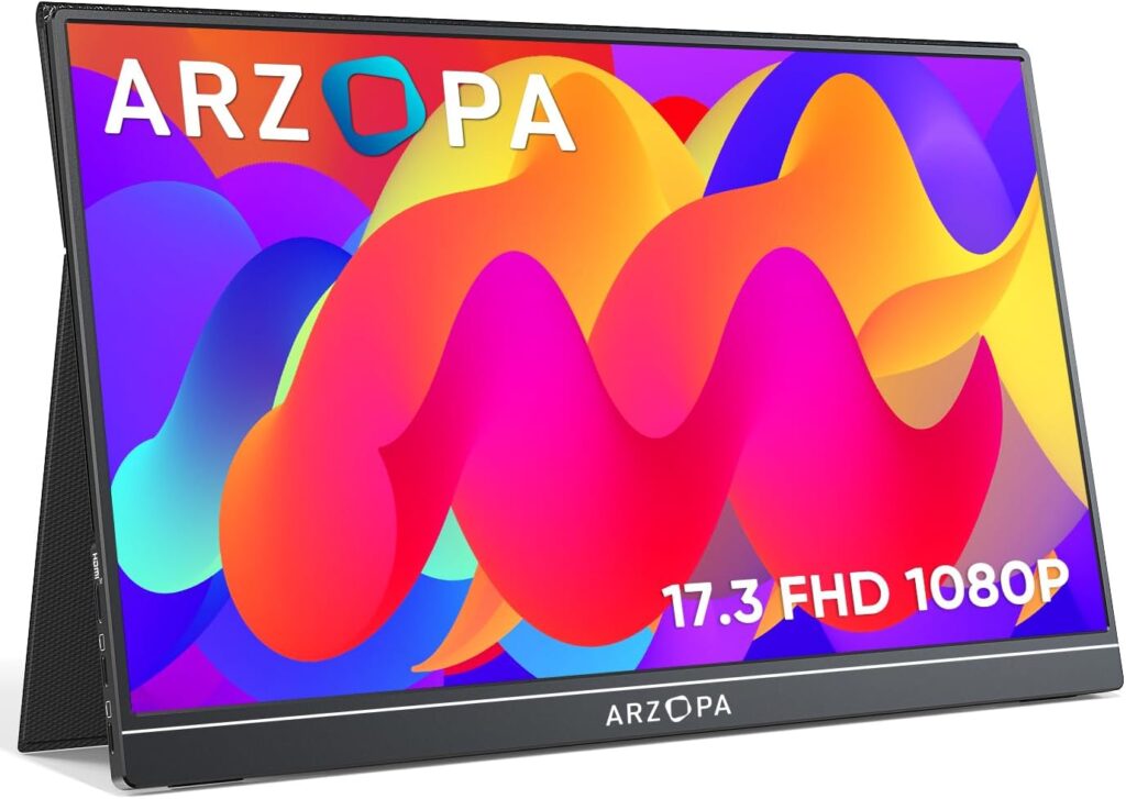 ARZOPA Portable Monitor 17.3 Inch, 1080P FHD HDR IPS Laptop Computer Monitor HDMI USB C External Screen with Dual Speakers for PC Mac Phone Xbox Switch PS5 -A1 MAX