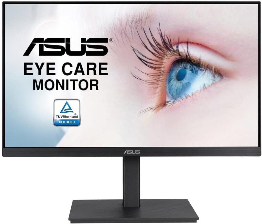 ASUS 27” 1080P Monitor (VA27EQSB) - Full HD, IPS, 75Hz, Adaptive-Sync, Speakers, Eye Care, Low Blue Light, Flicker Free, DisplayPort, HDMI, USB Hub, D-Sub, Frameless, Wall Mountable, Height Adjustable