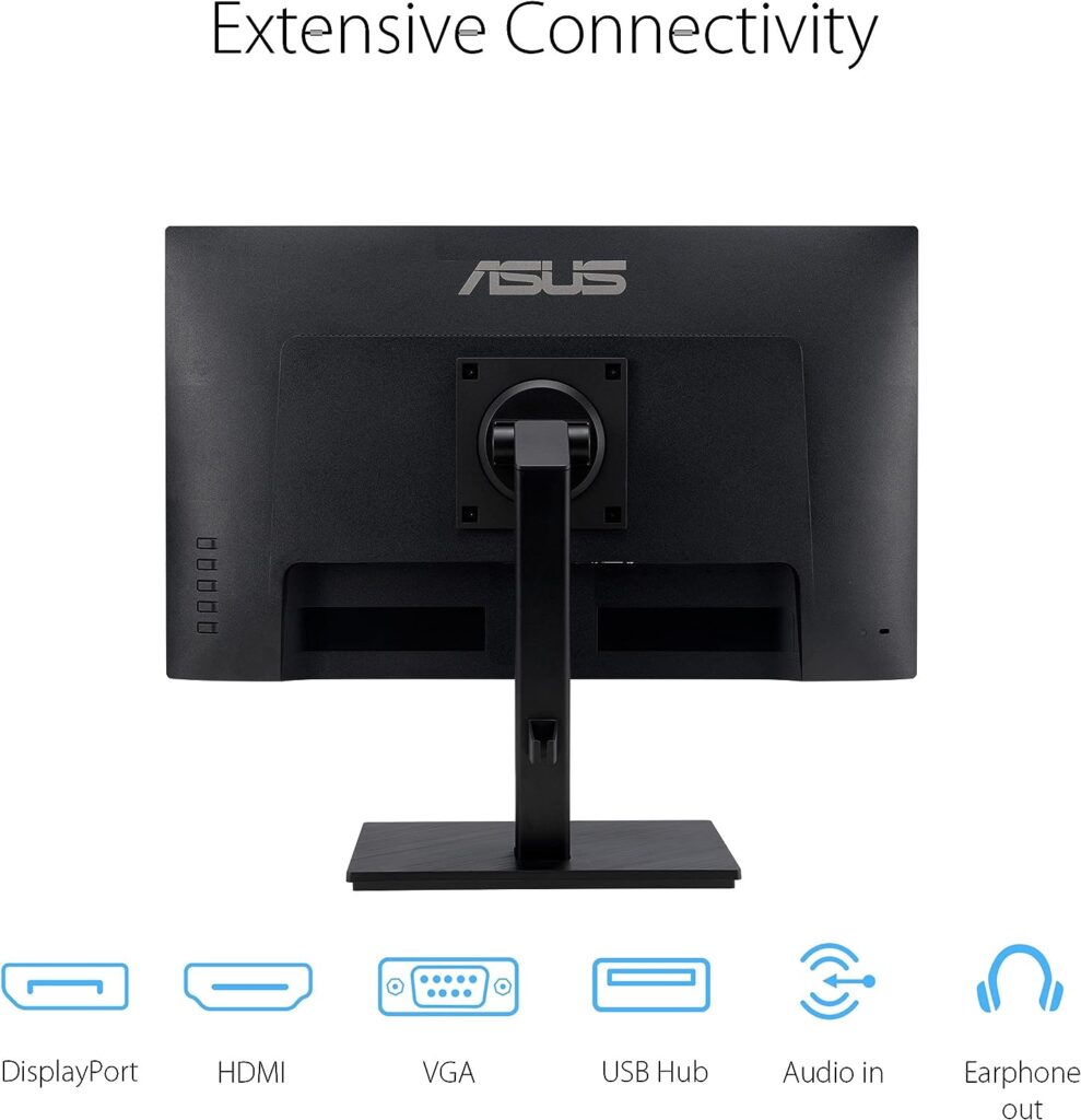 ASUS 27” 1080P Monitor (VA27EQSB) - Full HD, IPS, 75Hz, Adaptive-Sync, Speakers, Eye Care, Low Blue Light, Flicker Free, DisplayPort, HDMI, USB Hub, D-Sub, Frameless, Wall Mountable, Height Adjustable