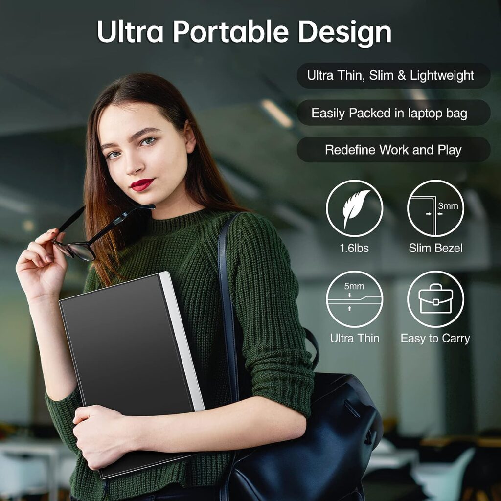 cocopar Portable Travel Monitor 15.6 Inch 1080P FHD USB-C Portable Screen with Dual USB-C Mini HDMI Portable Monitor for Laptop PC Mac Surface Xbox PS5 Switch, with Cover VESA Mountable