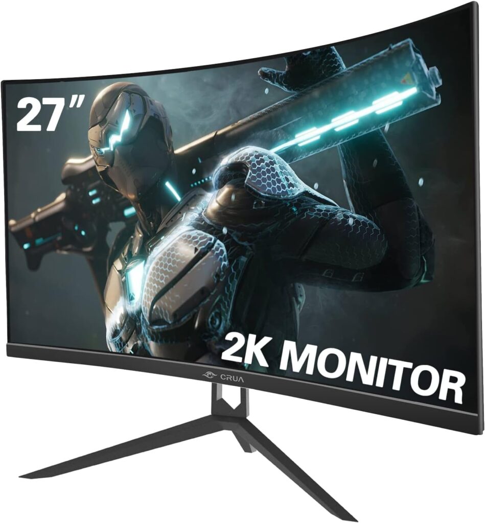 CRUA 27 Curved Gaming Monitor, QHD(2560x1440P)2K 144HZ 1800R 99%sRGB Professional Color Gamut Computer Monitor, 2msGTG with FreeSync, 3 Sides Frameless, Low Blue Light, VESA Mountable(HDMI,DP)-Black