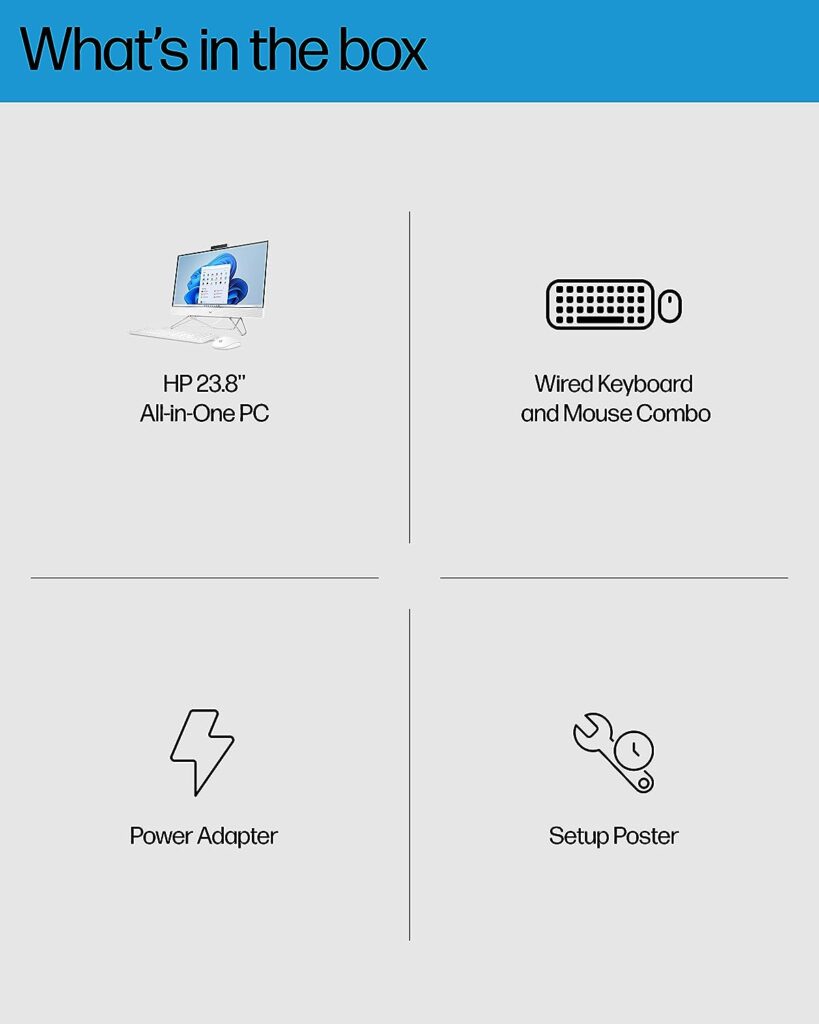 HP All-in-One Bundle PC, Intel Pentium Silver Processor, Intel UHD Graphics 605, 8 GB SDRAM, 256 GB PCIe SSD, Full HD Display, Windows 11 Home OS, Dual Computer Speakers, Wi-Fi (24-cb0120, 2022)