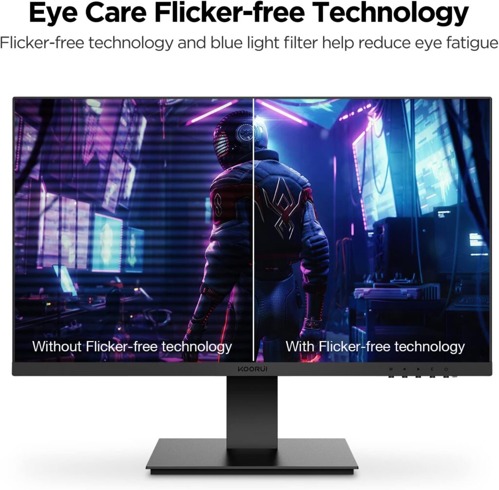 KOORUI 24 Full HD IPS Monitor, Computer Monitors 75Hz, 5ms, 1080P, 3-Sided Frameless, Ultra Slim Design, HDMI, VGA, VESA Compatible, Eye Care
