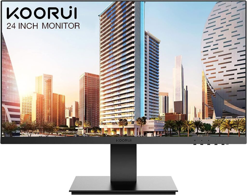 KOORUI 24 Full HD IPS Monitor, Computer Monitors 75Hz, 5ms, 1080P, 3-Sided Frameless, Ultra Slim Design, HDMI, VGA, VESA Compatible, Eye Care