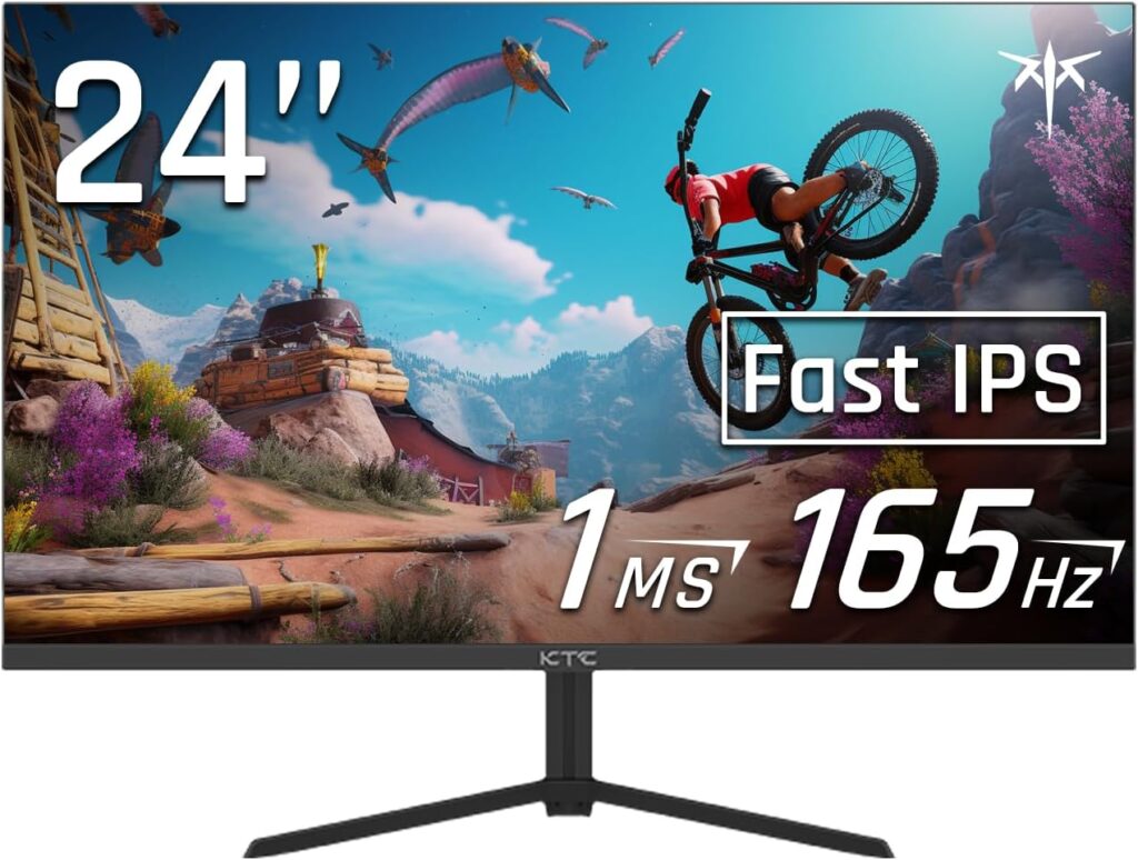 KTC 24 Inch Gaming Monitor FHD 1080P Fast IPS 165Hz, 125% sRGB 1ms HDR Zero-Frame Computer Monitor, HDMI 2.0x2, DisplayPort 1.4x2, FreeSync  G-Sync, Tilt, VESA Compatible, Eye Care, Black, H24T09P