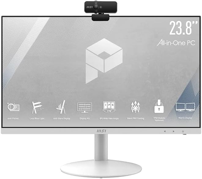 MSI All-in-One Computer Desktop, 23.8 FHD IPS Display, 32GB Memory, 1TB SSD, Intel Pentium Dual-Core Processor Up to 4.10 GHz, WiFi 6, External Webcam, HDMI, 6 USB Ports, Windows 11 Pro, White