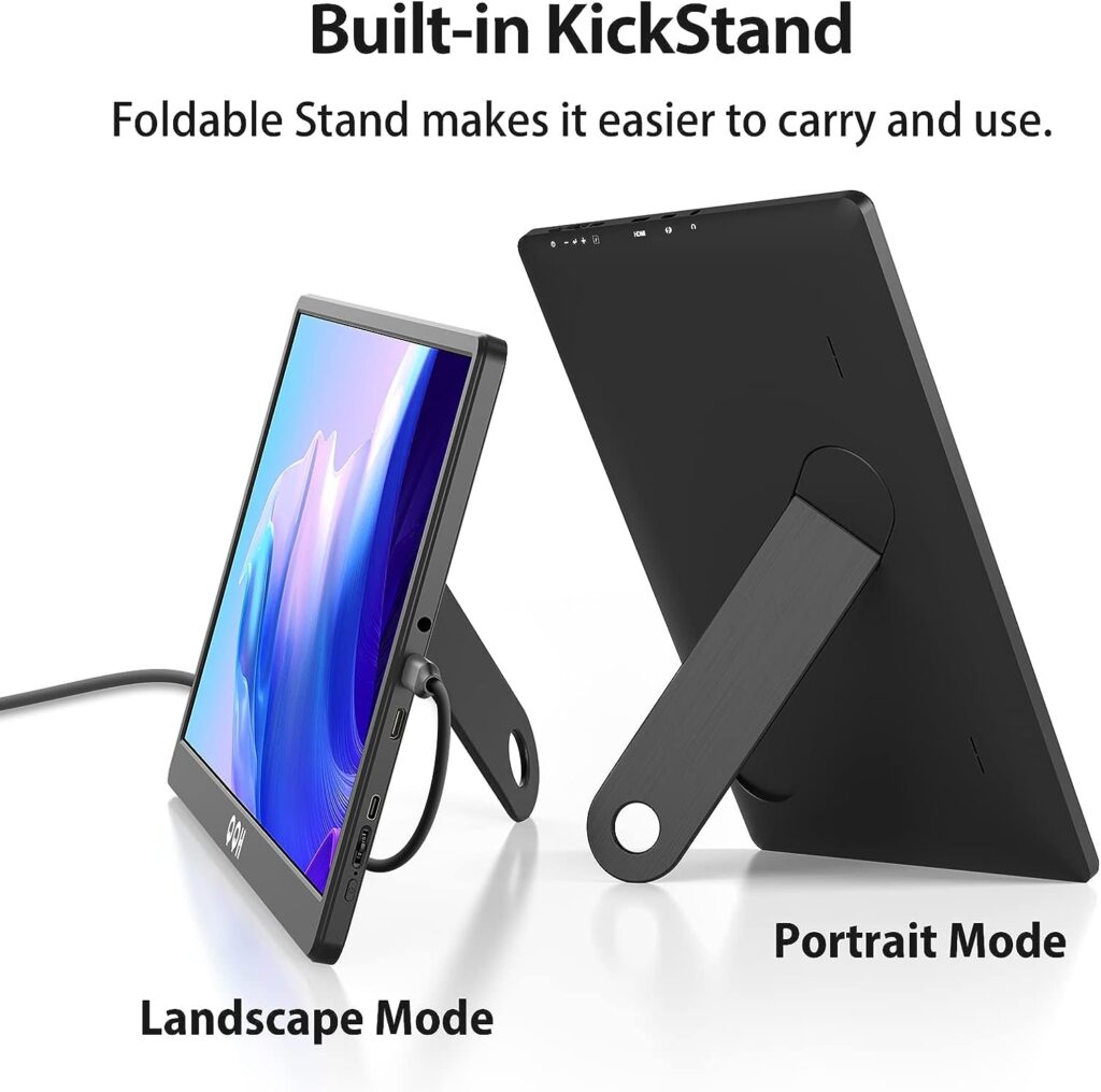 Portable Monitor, QQH 15.6 Portable Travel Monitor for Laptop 1080P FHD IPS Second Screen, Gaming Monitor, USB C HDMI External Monitor Display for Computer Phone PC MAC PS4 Switch, Foldable Kickstand