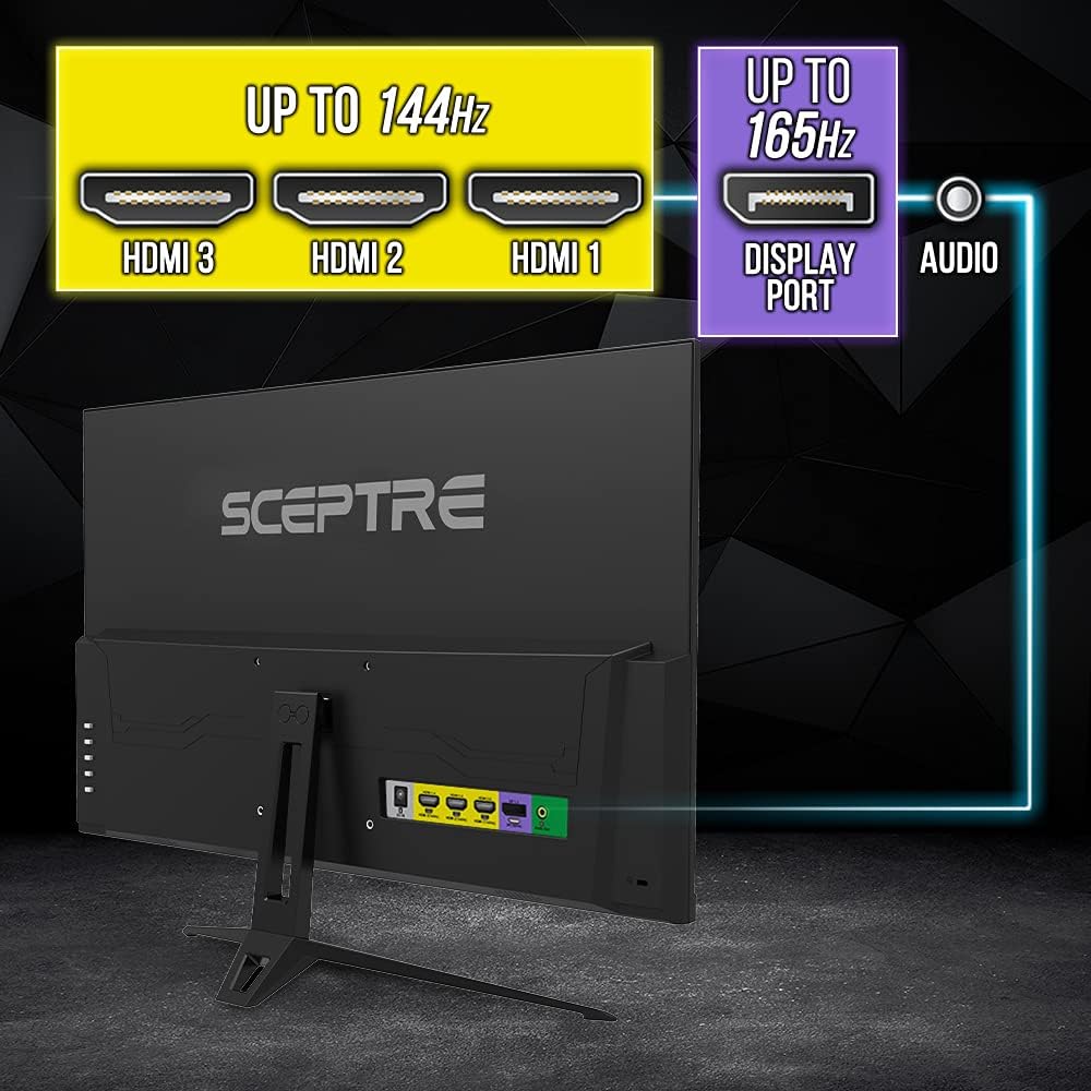 Sceptre 27-inch FHD 1080p IPS Gaming LED Monitor up to 165Hz 144Hz 1ms DisplayPort HDMI, FreeSync FPS RTS Build-in Speakers Gunmetal Black 2022 (E275B-FPT165)