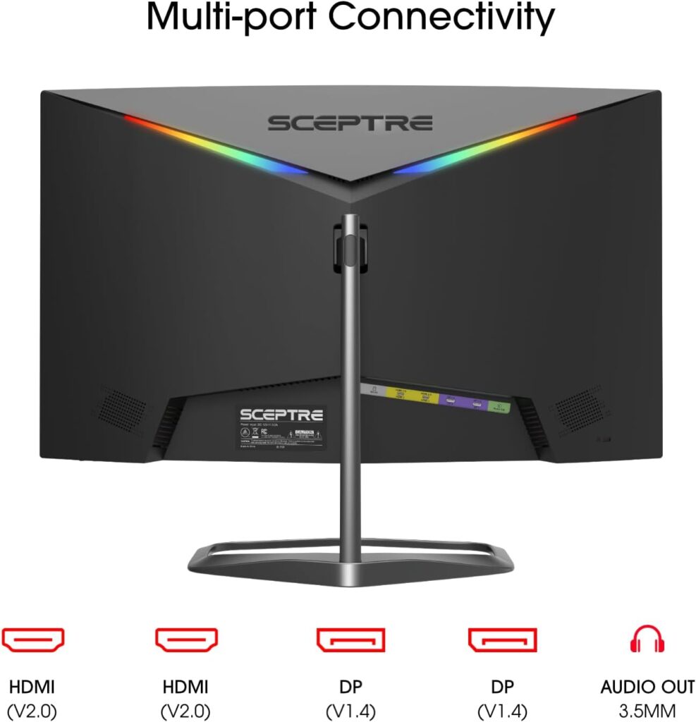 Sceptre Curved 24.5-inch Gaming Monitor up to 240Hz 1080p R1500 1ms DisplayPort x2 HDMI x2 Blue Light Shift Build-in Speakers, Machine Black 2023 (C255B-FWT240)