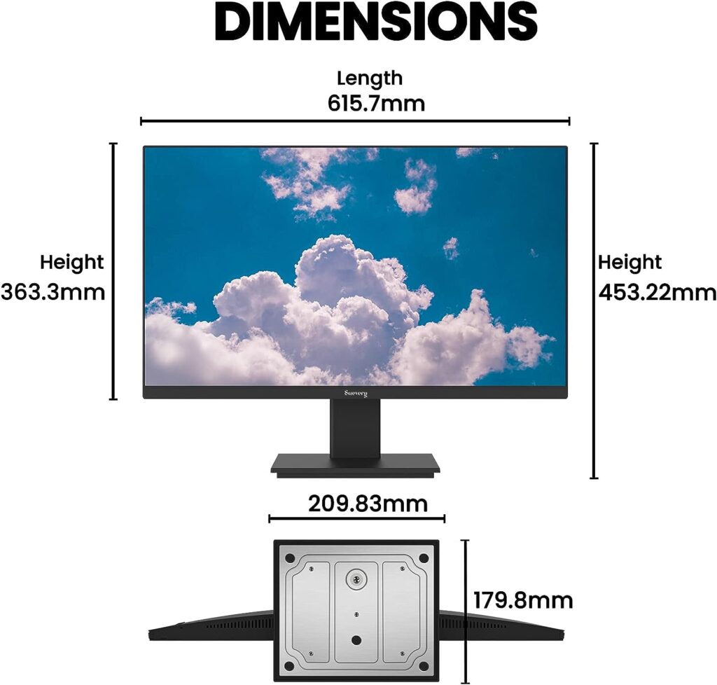 suevery 27 Inch Monitor,FHD(1920x1080p) 75Hz VA 99%sRGB High Color Gamut Computer Monitor,for PC Monitors of GamingOffice Desktop,3Sides Narrow Bezel,Blue Light Filter(HDMI/VGA Port)VESA Mountable.