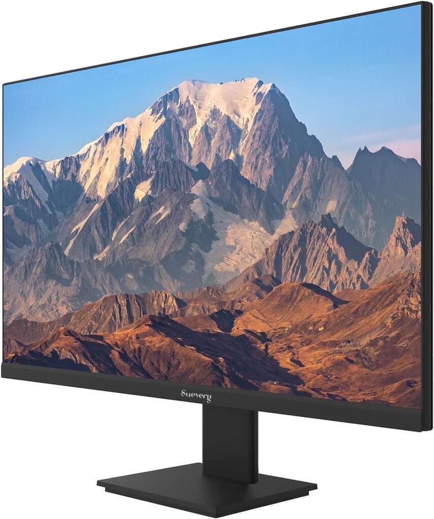 suevery 27 Inch Monitor,FHD(1920x1080p) 75Hz VA 99%sRGB High Color Gamut Computer Monitor,for PC Monitors of GamingOffice Desktop,3Sides Narrow Bezel,Blue Light Filter(HDMI/VGA Port)VESA Mountable.