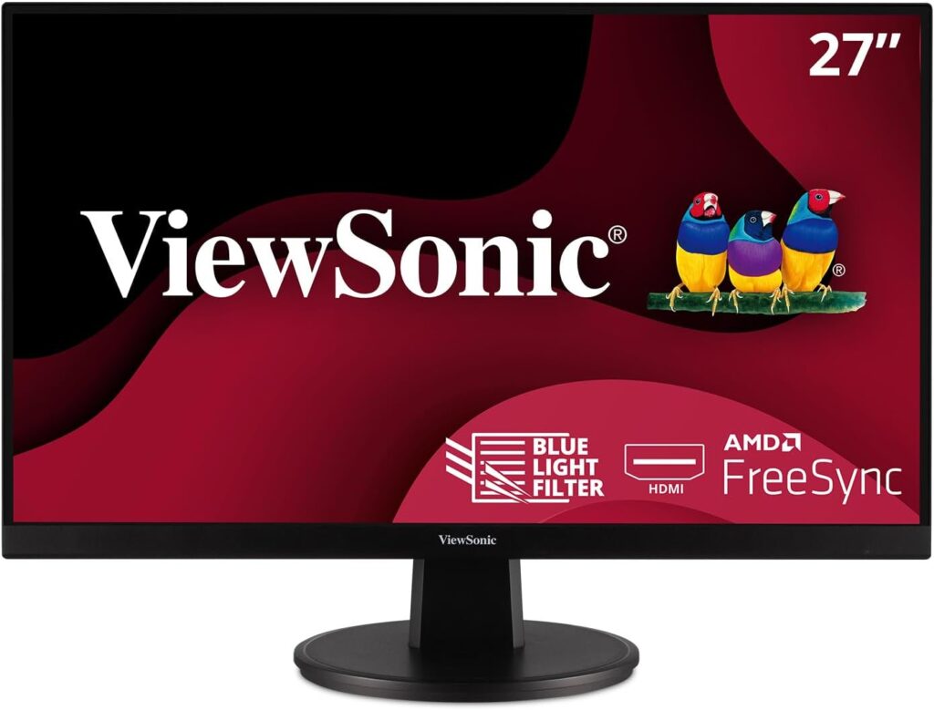 ViewSonic VA2747-MH 27 Inch Full HD 1080p Monitor with Ultra-Thin Bezel, AMD FreeSync, 75Hz, Eye Care, and HDMI, VGA Inputs for Home and Office,Black