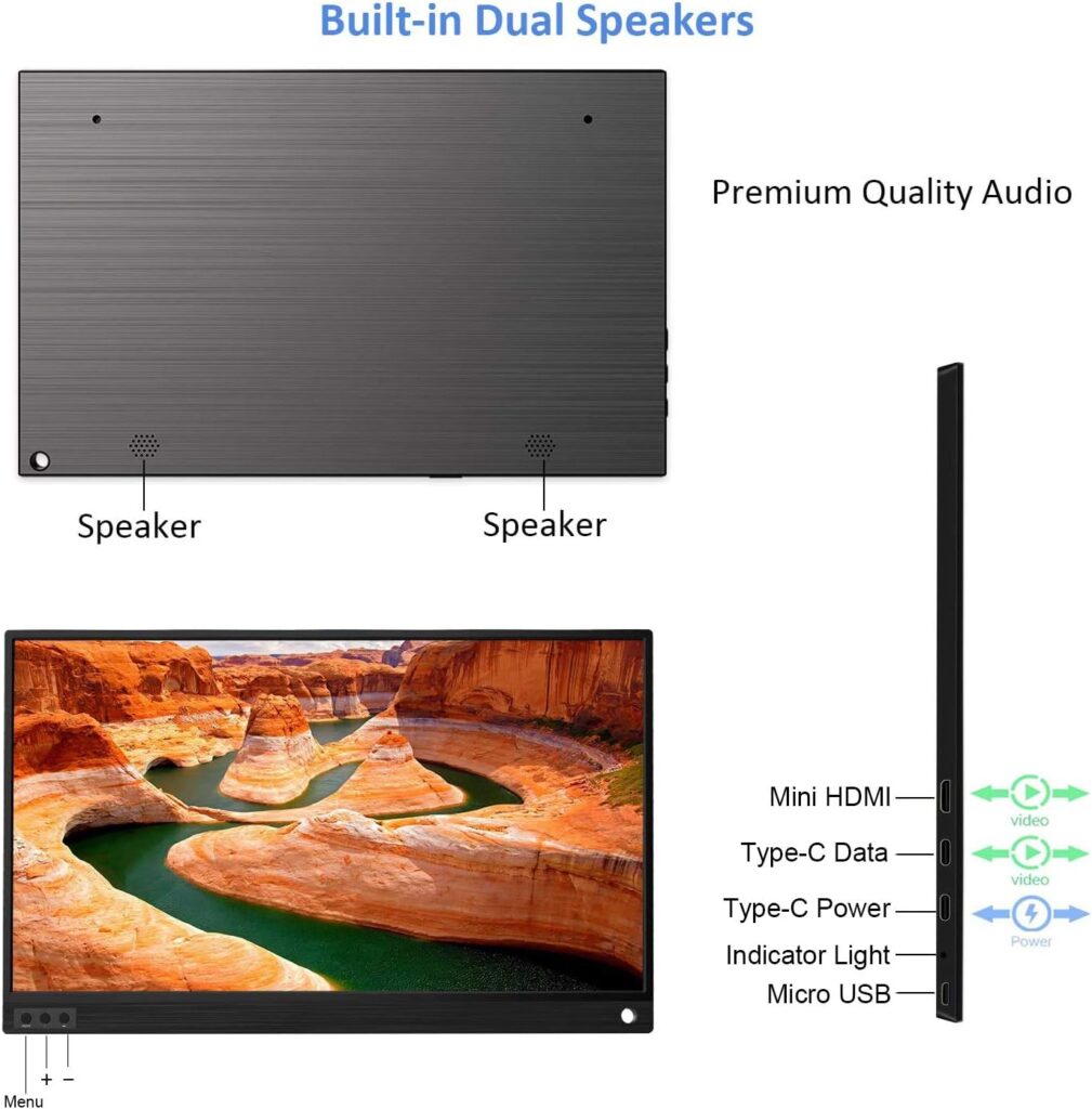 ZSCMALLS Portable Monitor 15.6 Inch Full HD Computer Display USB C Dual Monitor with Speaker, Gaming Monitor for PS3 PS4 Xbox Nintendo Raspberry pi