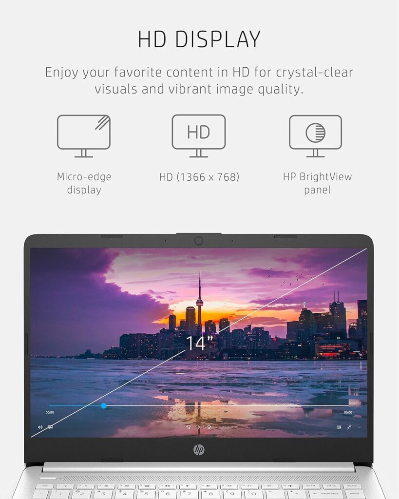 HP 14 Laptop, Intel Celeron N4020, 4 GB RAM, 64 GB Storage, 14-inch Micro-edge HD Display, Windows 11 Home, Thin  Portable, 4K Graphics, One Year of Microsoft 365 (14-dq0040nr, 2021, Snowflake White)