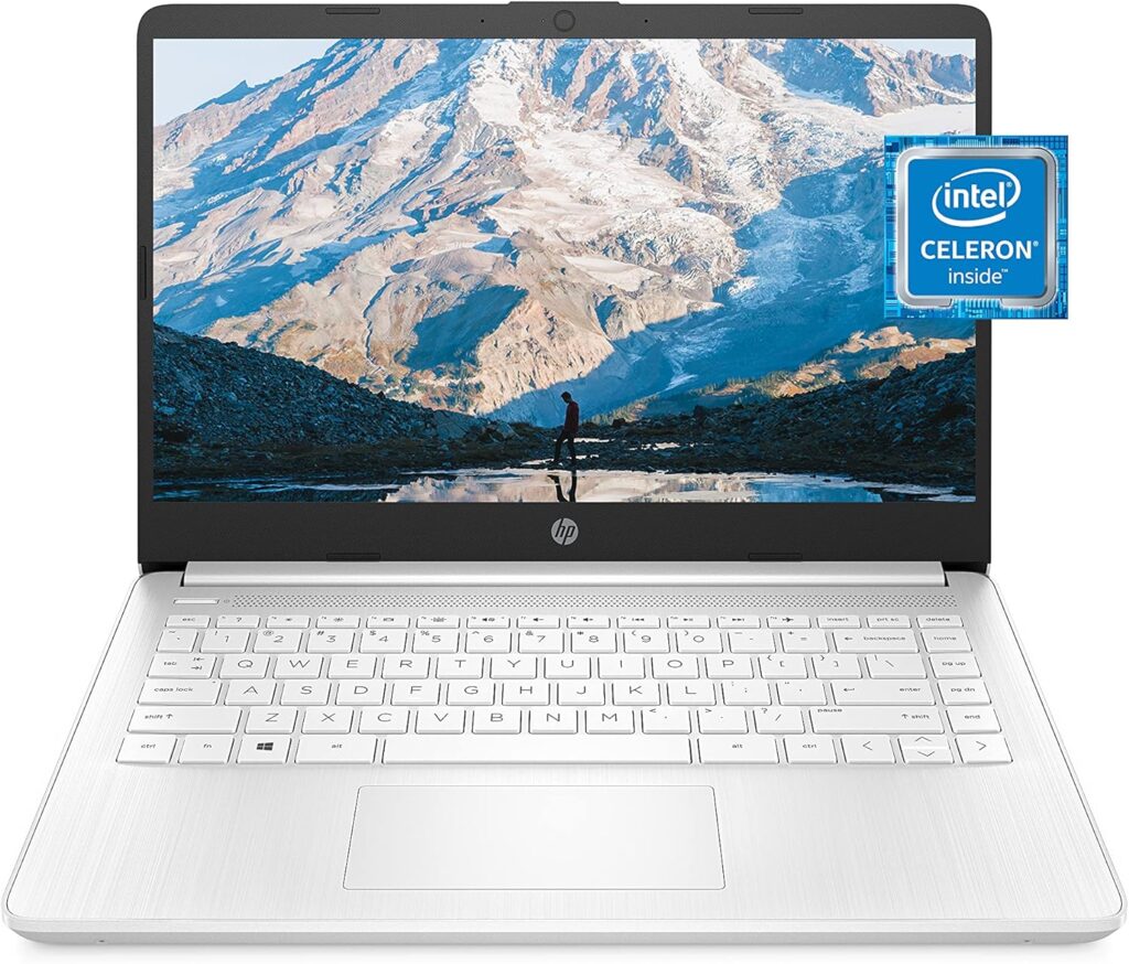 HP 14 Laptop, Intel Celeron N4020, 4 GB RAM, 64 GB Storage, 14-inch Micro-edge HD Display, Windows 11 Home, Thin  Portable, 4K Graphics, One Year of Microsoft 365 (14-dq0040nr, 2021, Snowflake White)