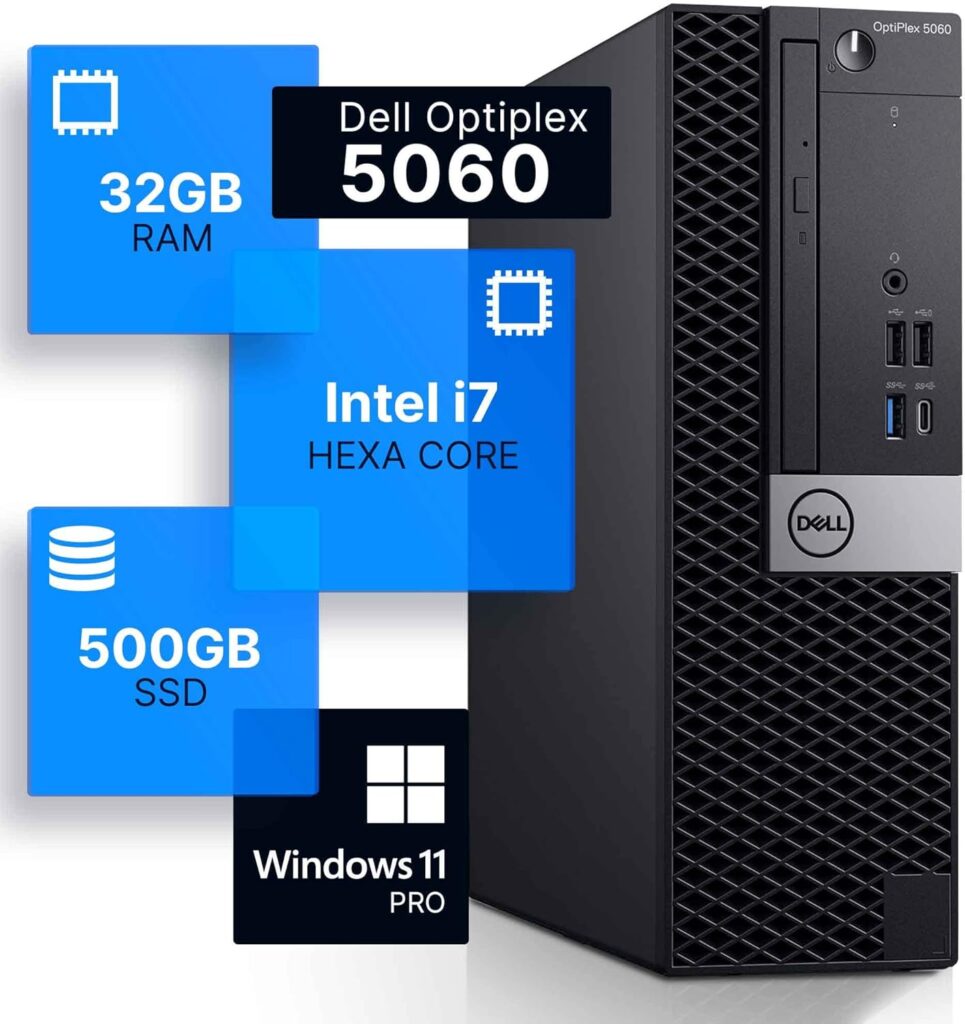 Dell Optiplex 5060 Desktop Computer | Hexa Core Intel i7 (3.2) | 32GB DDR4 RAM | 1TB SSD Solid State | Windows 11 Professional | Home or Office PC (Renewed), Black