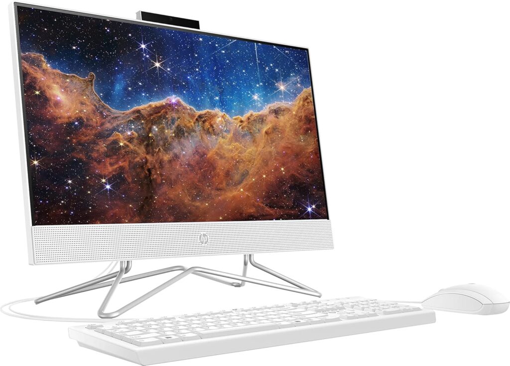 HP 2022 Newest All-in-One Desktop, 21.5 FHD Display, Intel Celeron J4025 Processor, 8GB RAM, 256GB PCIe SSD, Webcam, WiFi, HDMI, RJ-45, Wired KeyboardMouse, Windows 11 Home, White