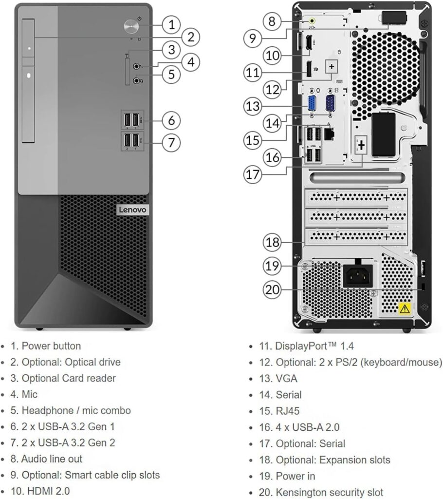 Lenovo V50t Gen 2 Business Desktop Computer, Intel 4-Core Processor(Up to 4.3Ghz), 32GB RAM, 1TB PCIe SSD, 4K 3-Monitor Support, DisplayPort, HDMI, VGA, DVD-RW, Wi-Fi, Bluetooth, Windows 11 Pro